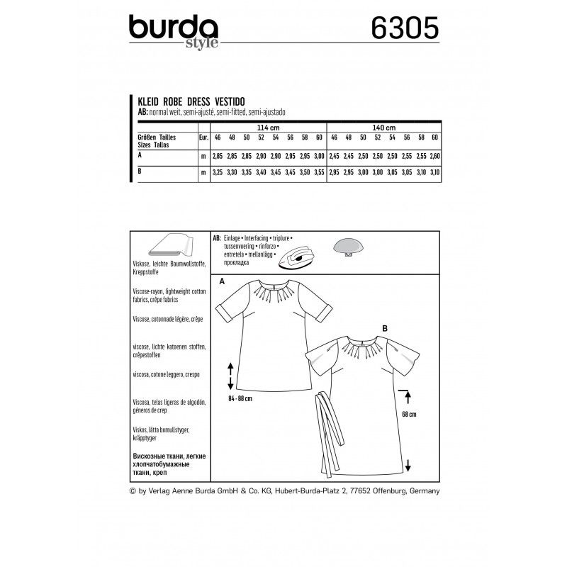 Patron Burda 6305 - Robe plis à l'encolure