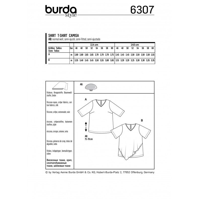 Burda 6307 Boss - Blusa asimétrica