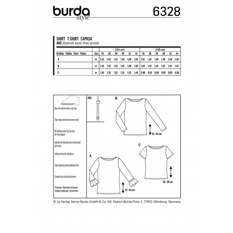 Patron Burda 6328 -Tee-shirt bateau