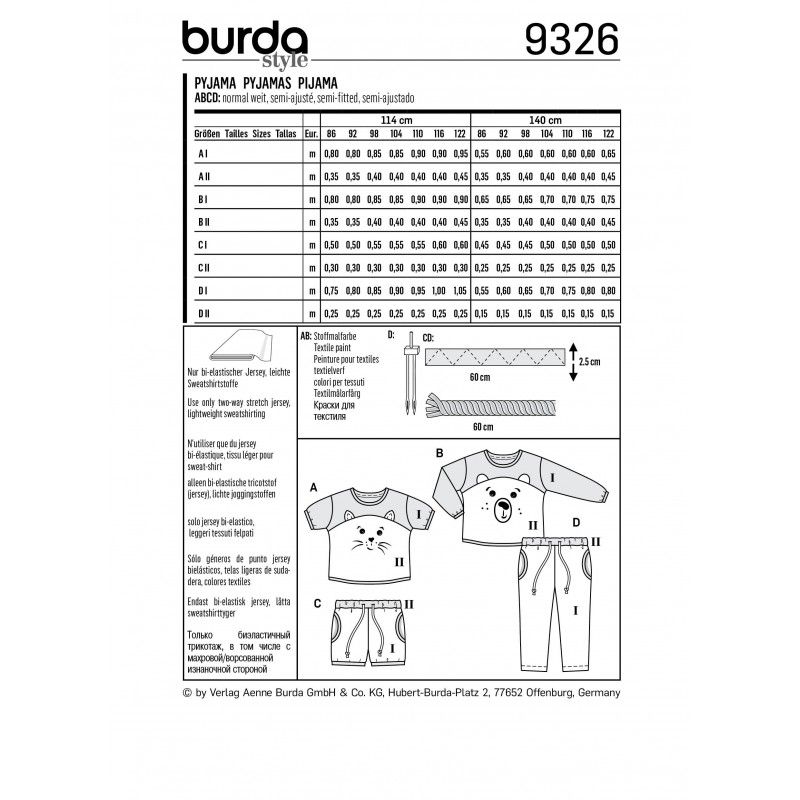 Patron Burda 9326 - Tee-shirt enfant