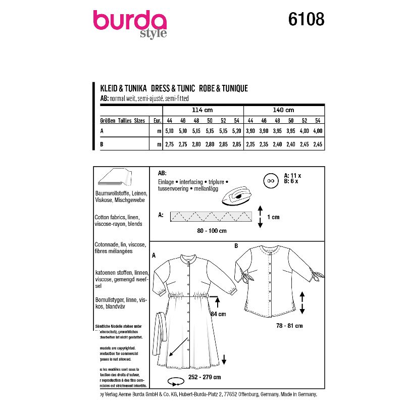 Patron Burda n°6108: Robe et Tunique