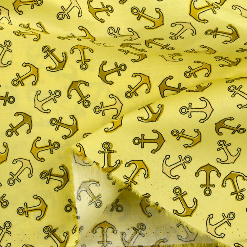 Coton imprimé ancre fond jaune