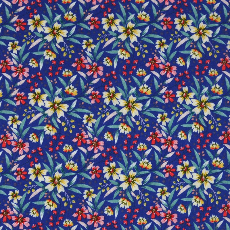 Coton imprimé tourbillon de fleurs bleu
