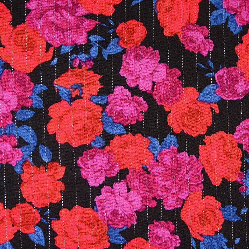 Crépon viscose lurex mes belles roses fond noir