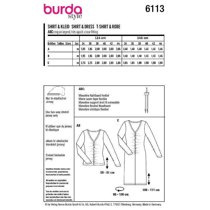 Patron Burda n°6113 : T-shirt & Robe