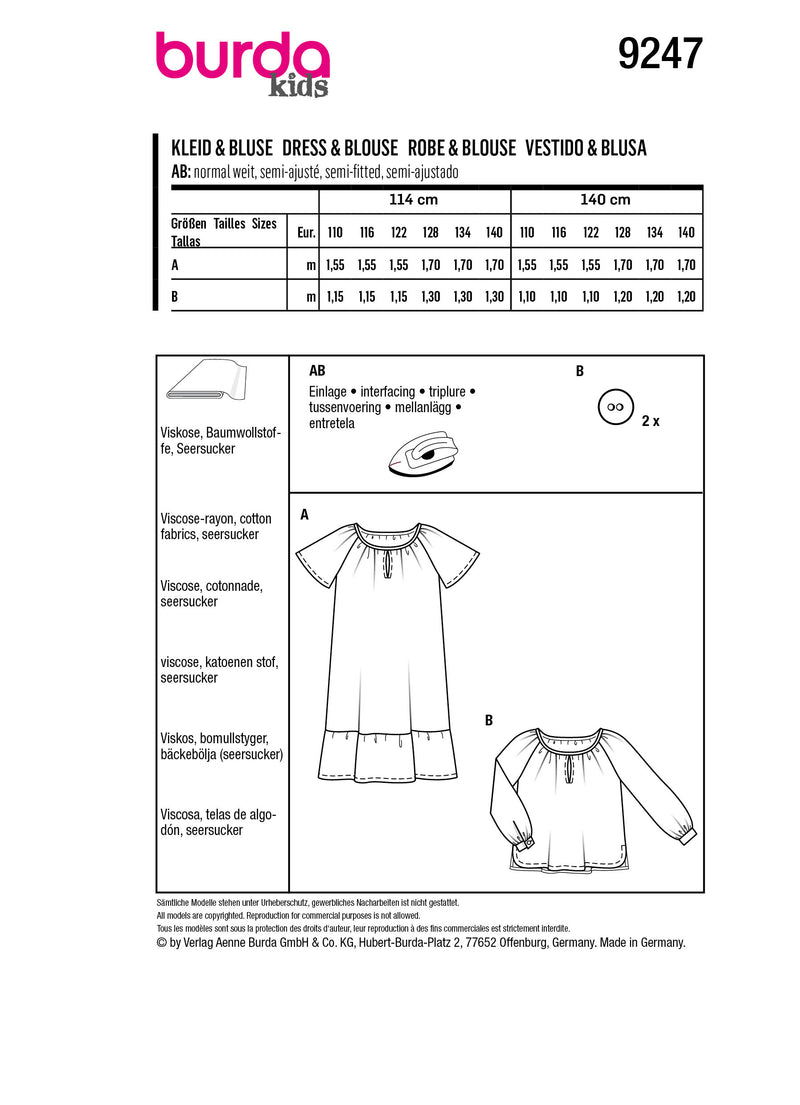 Patron Burda Enfant n°9247 : Robe & Blouse