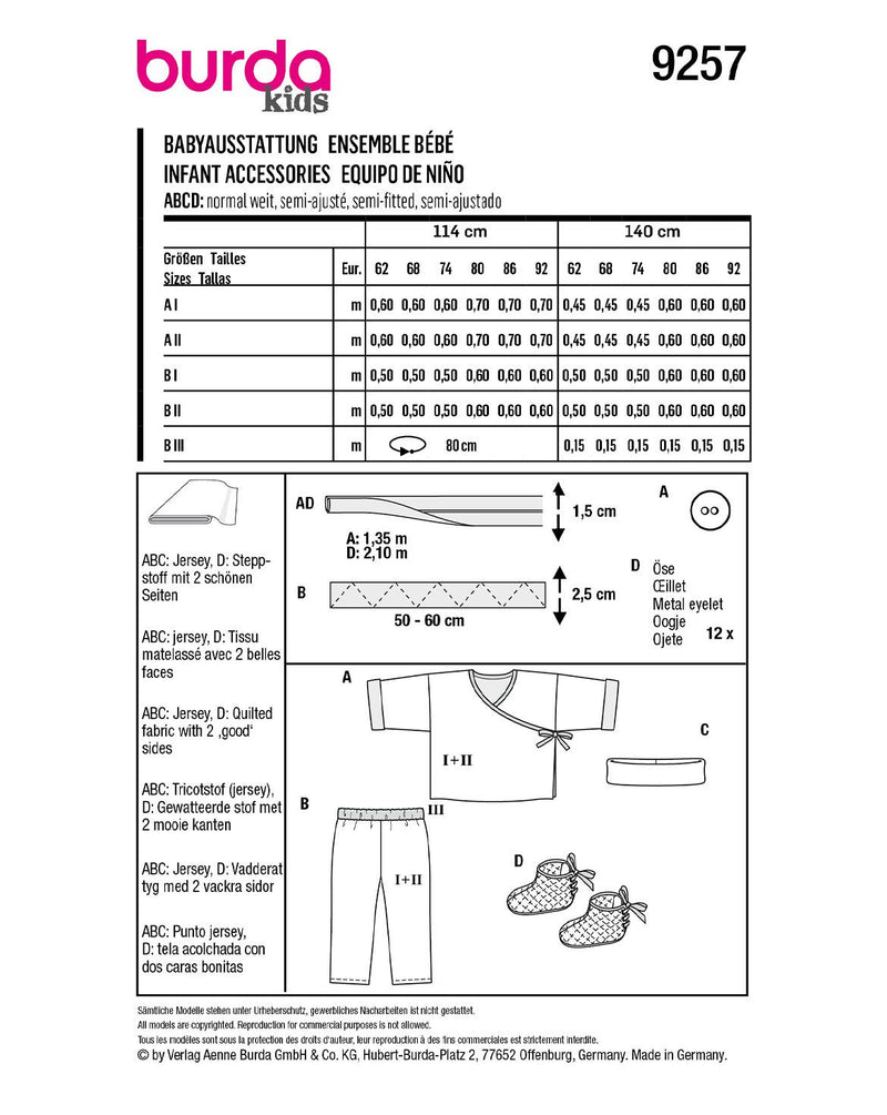 Patron Burda n°9257 : Ensemble bébé