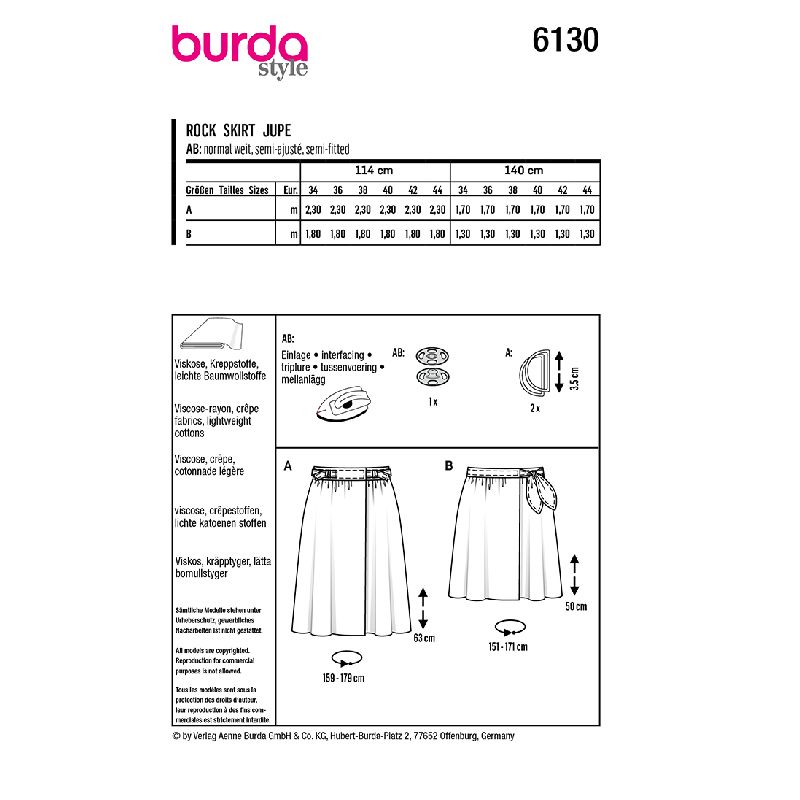 Patron Burda n°6130 : Jupe