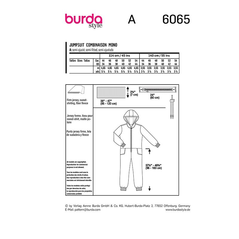 Patron Burda n°6065: Combinaison