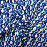 Satin de coton imprimé motif rétro bleu