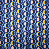 Satin de coton imprimé motif rétro bleu