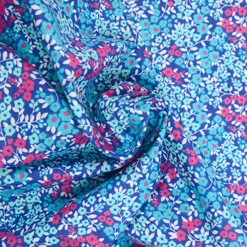 Coton imprimé vintage fleurs turquoise