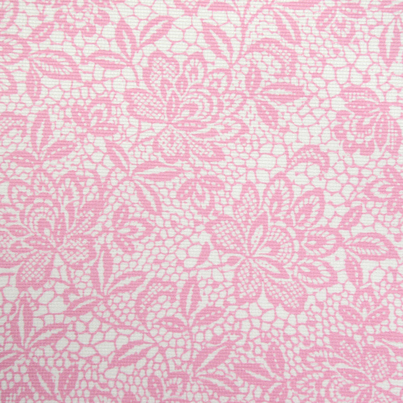 Satin duchesse polyester imprimé dentelle rose