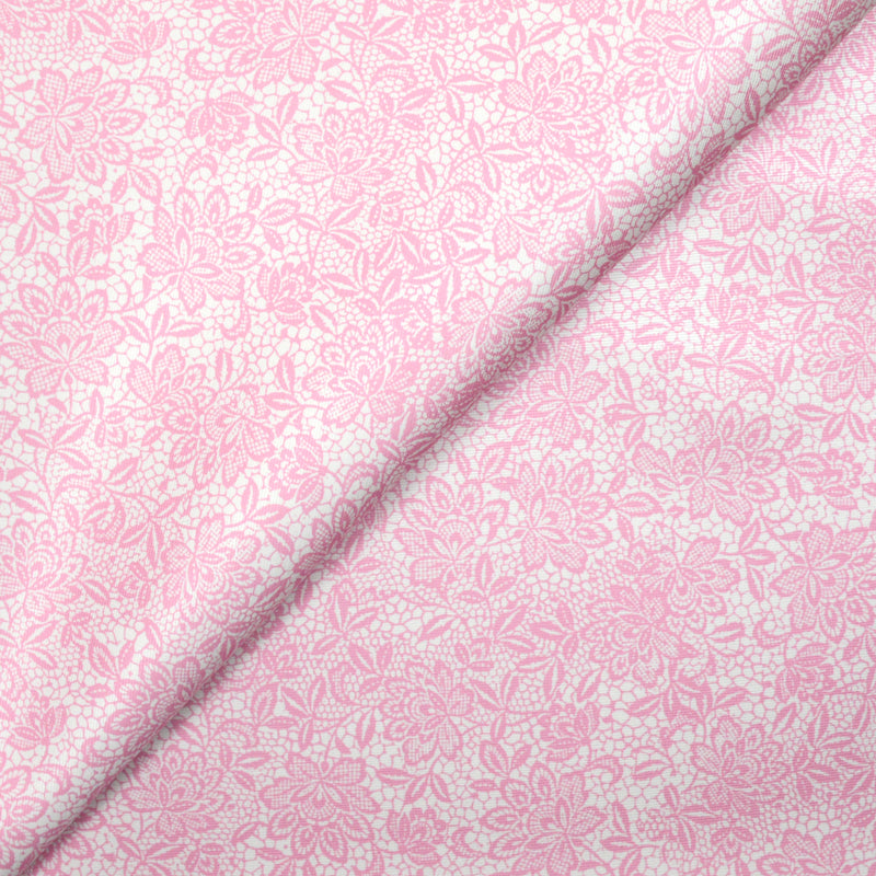 Satin duchesse polyester imprimé dentelle rose