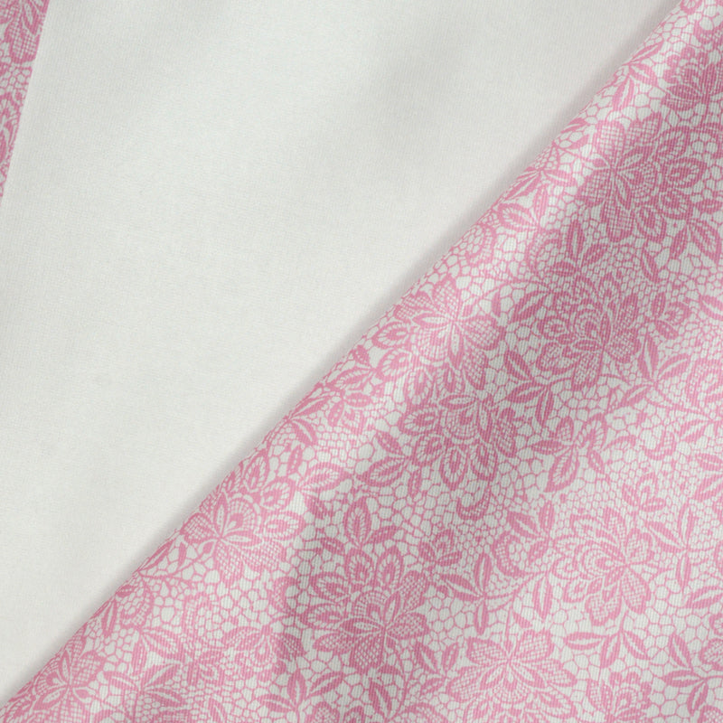 Satin duchesse polyester imprimé dentelle rose