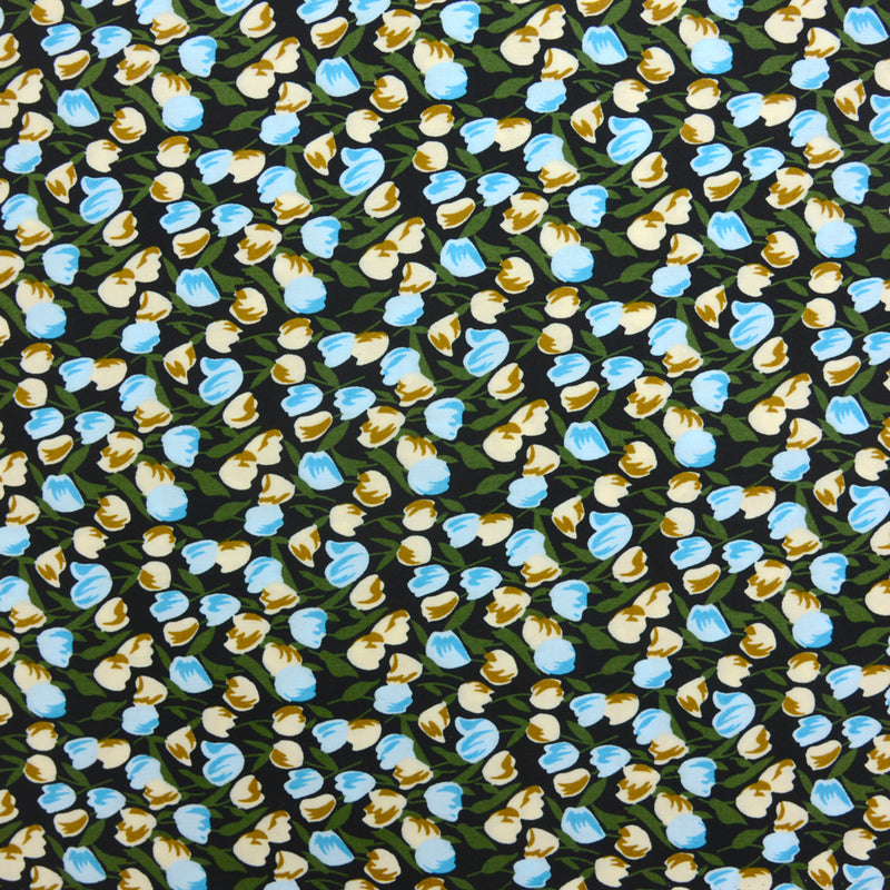 Viscose imprimée Valentine bleu fond noir