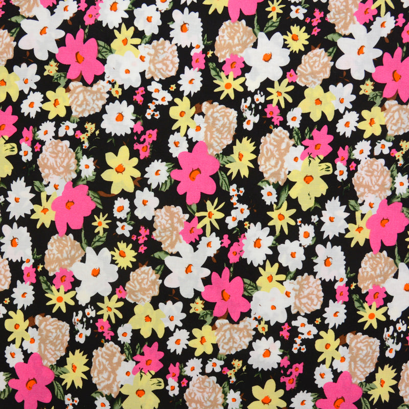 Viscose imprimée Lina rose fond noir