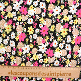 Printed viscose lina pink black background