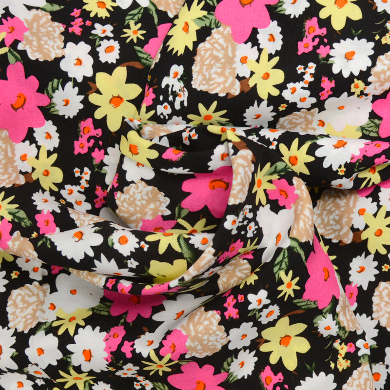Printed viscose lina pink black background