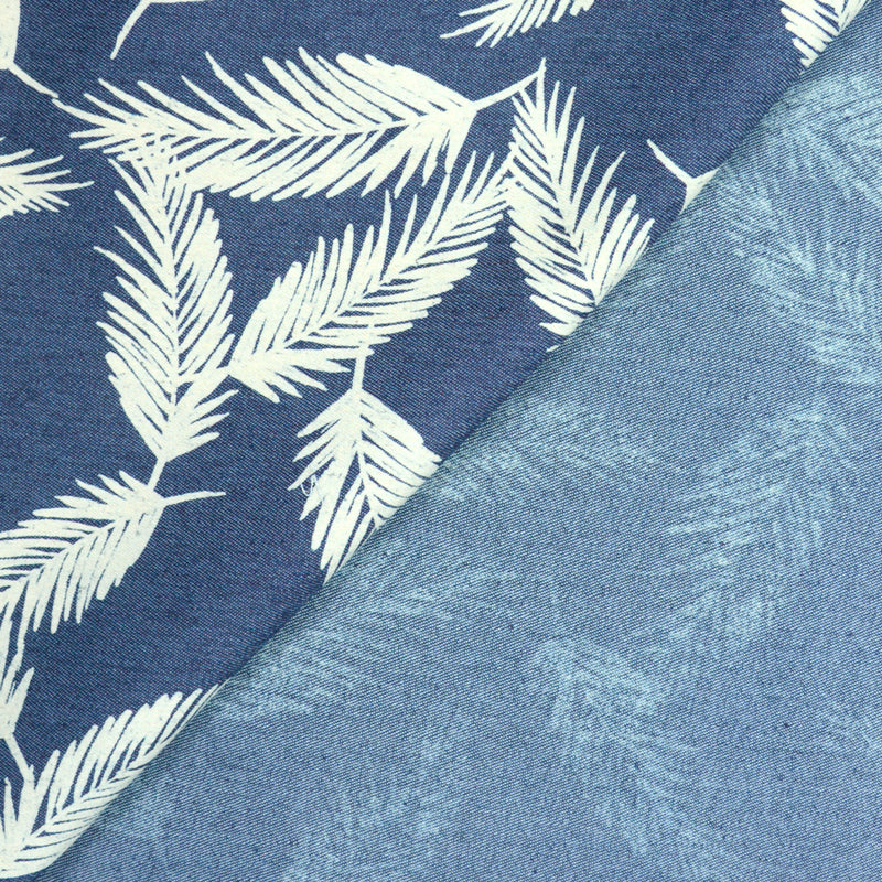 Cotton Chambray Printed Palm Marine