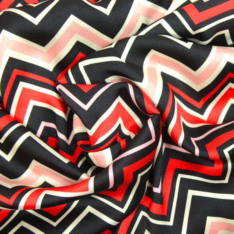 Polyester print satin Red, pink and black chevron