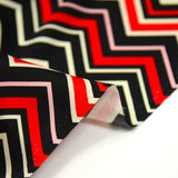 Polyester print satin Red, pink and black chevron