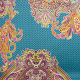 Satin imprimé polyester ornement turquoise