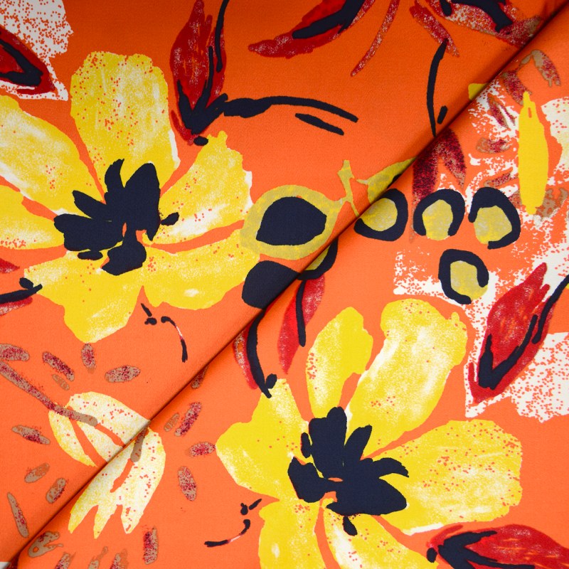 Satin de coton imprimé collage fond orange