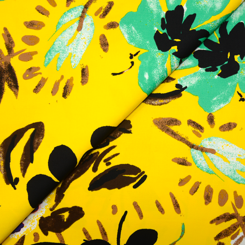 Satin de coton imprimé collage fond jaune