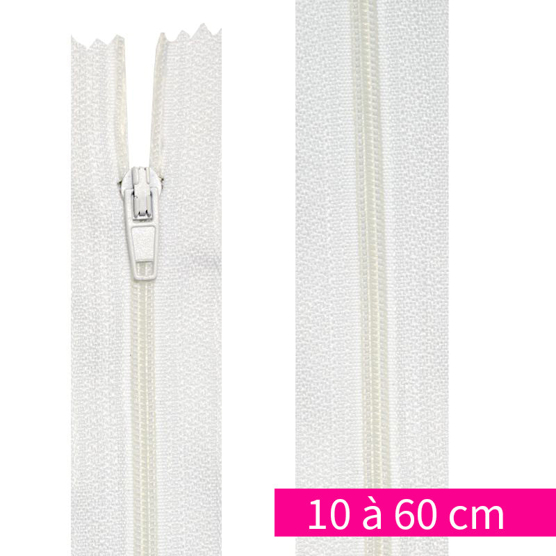 Cierre de nylon no separable de 10 a 60 cm de blanco