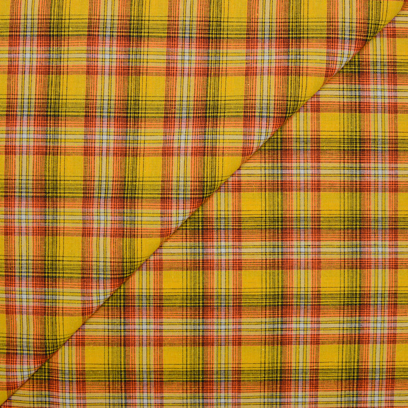 Polycoton tissé-teint à carreaux orange et jaune