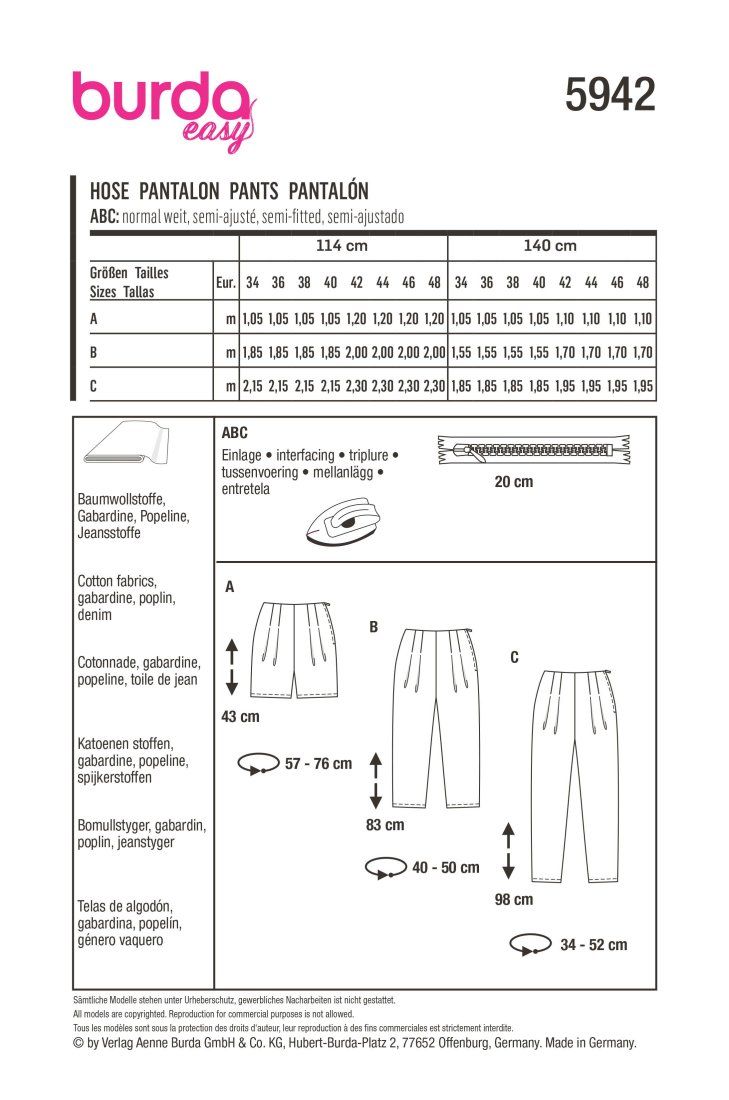 Patron Burda n°5942 : Pantalon