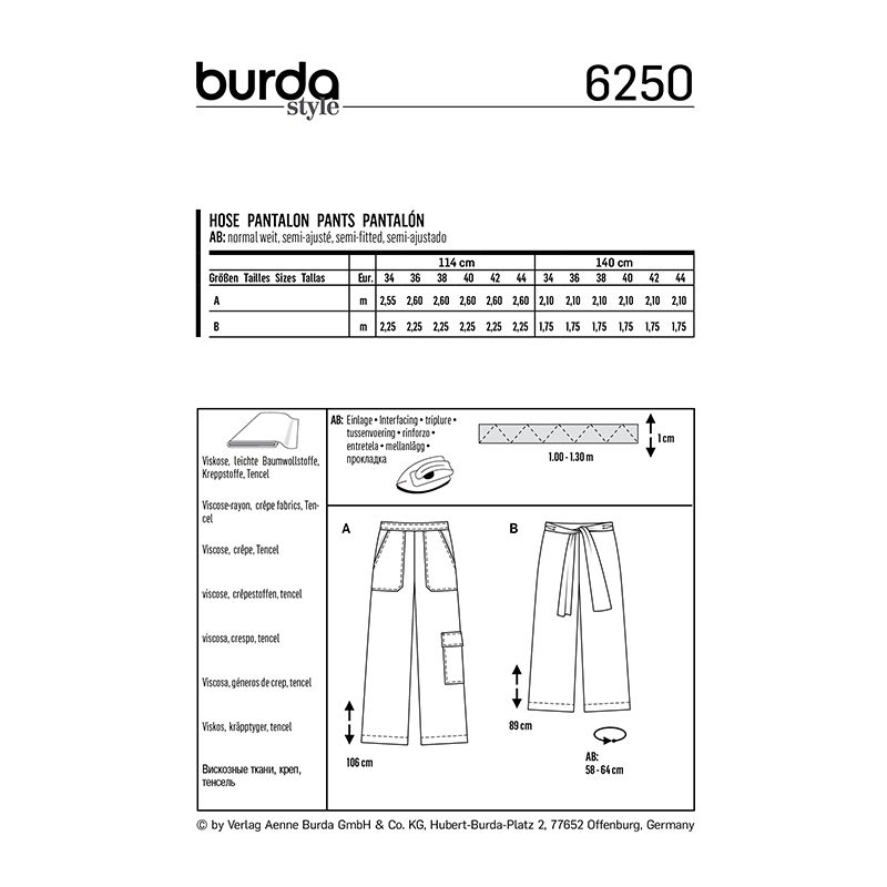 Patron Burda n°6250 Pantalon
