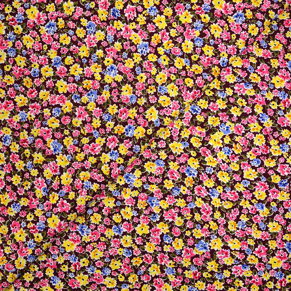 Coton imprimé mini fleur sur fond bordeaux