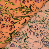 Popeline de viscose imprimée herbier fond orange