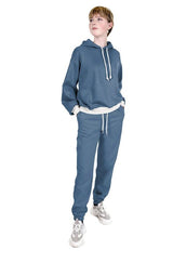 Tissu sweat minkee bleu barbeau