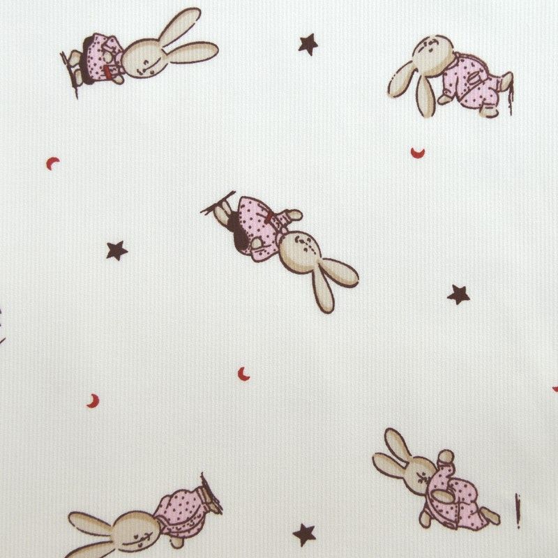 Piqué de coton imprimé petit lapin rose Coupon 45x45 cm