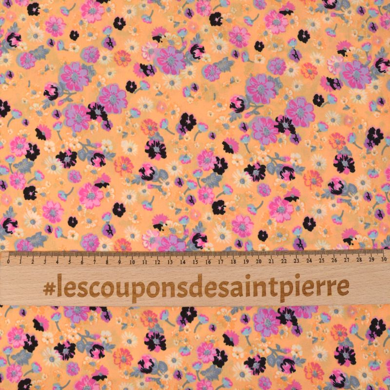 Microfibre imprimée poésie sucrée fond abricot
