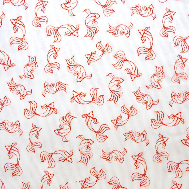 Piqué de coton imprimé poisson japonais rouge Coupon 45x45 cm