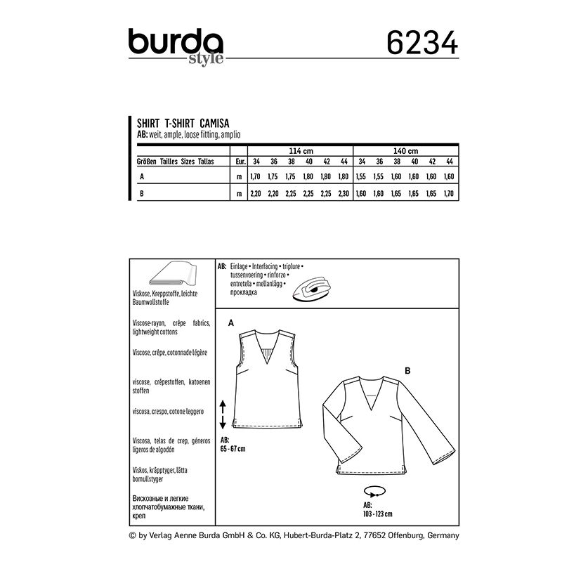 Patron Burda n°6234 : Blouse – top – encolure en V