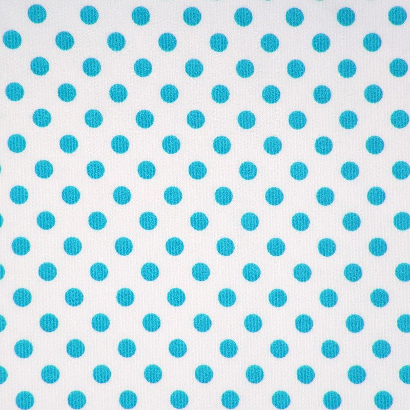 Piqué de coton imprimé pois turquoise sur fond blanc Coupon 45x45 cm