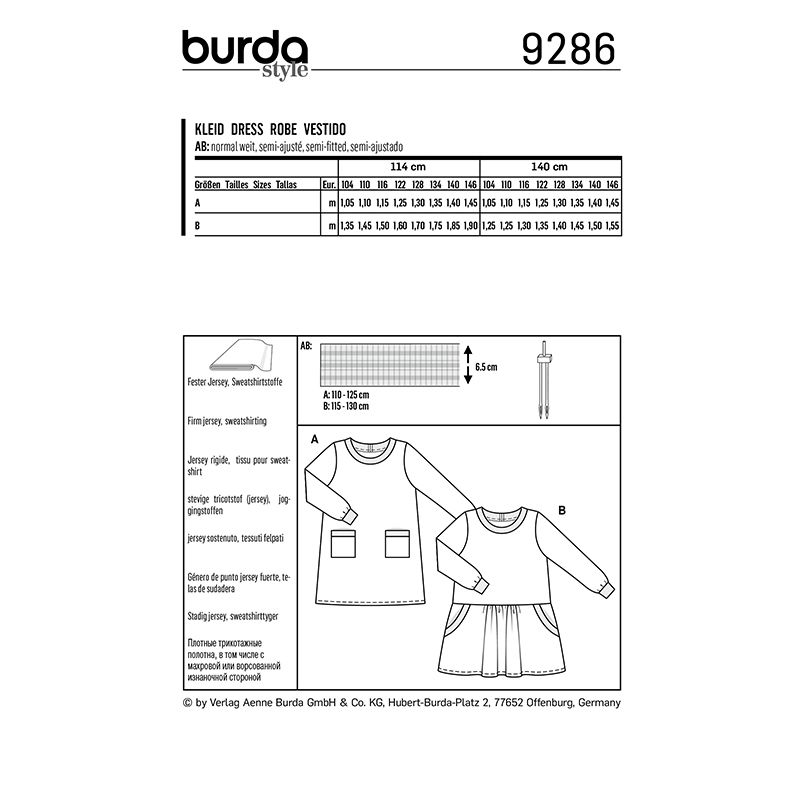 Patron Burda n°9286: Robe à poches enfant