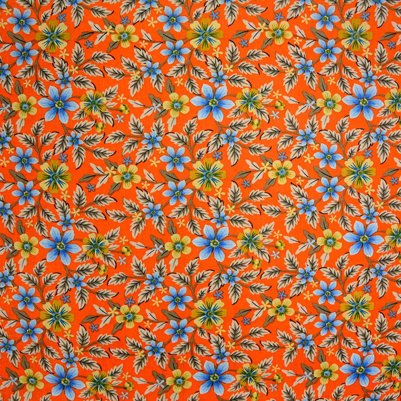 Coton imprimé fleur printanière sur fond orange