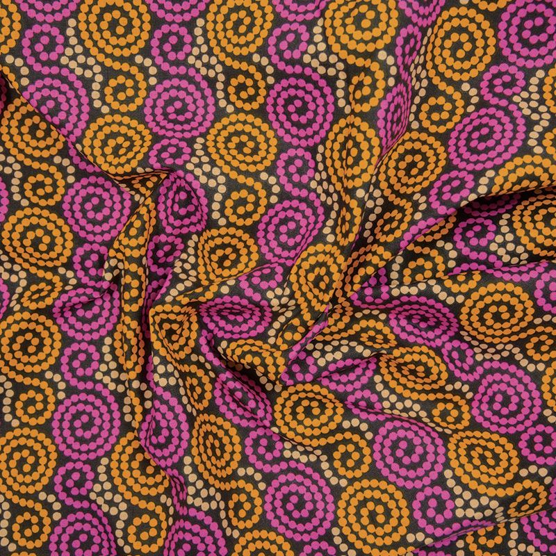 Coton imprimé merveilleux fuchsia fond noir