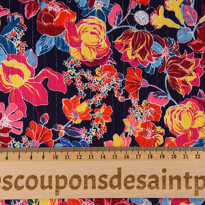 Crépon viscose lurex Love color fond marine