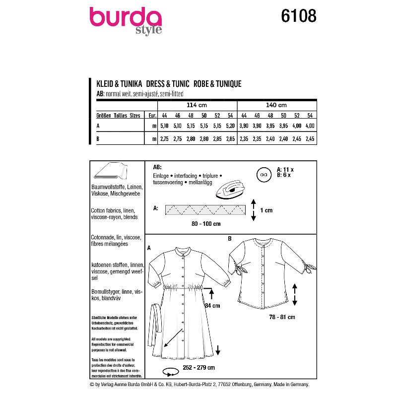 Patron Burda n°6108: Robe et Tunique