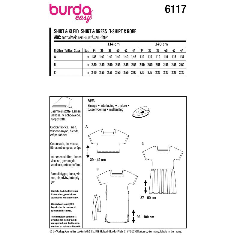 Patron Burda n°6117 : T-shirt & Robe
