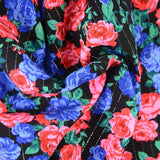 Crépon viscose lurex mes belles roses bleu fond noir