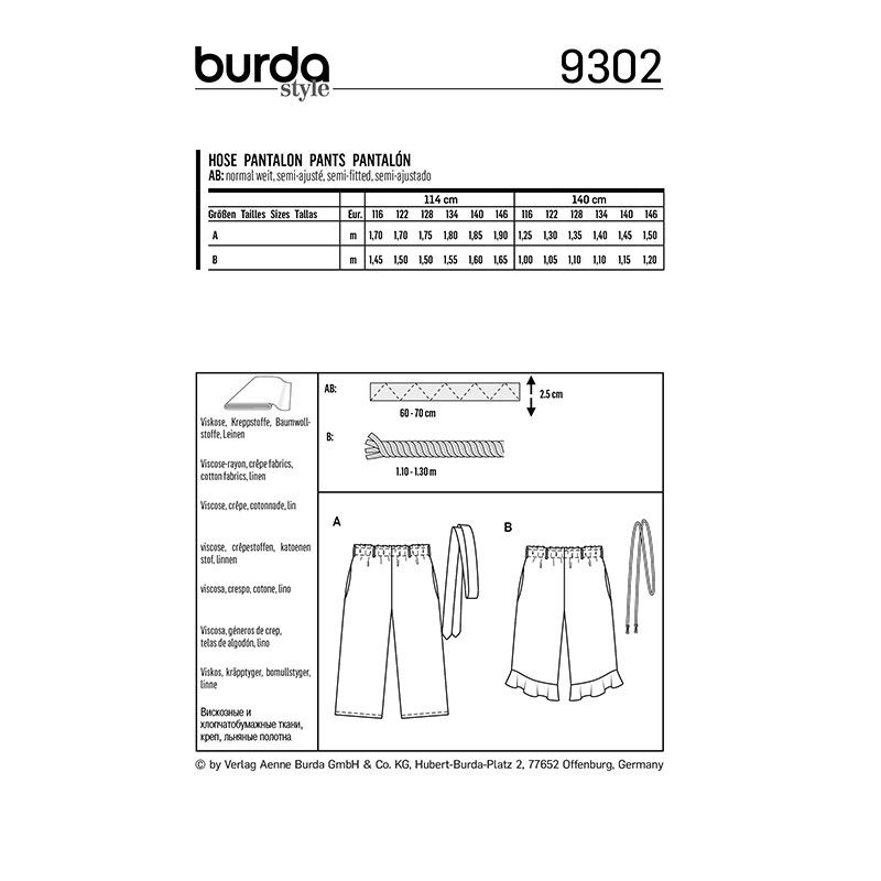 Patron Burda n°9302 : Pantalon