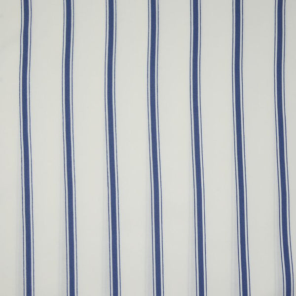 Viscose imprimée double rayures bleu fond blanc